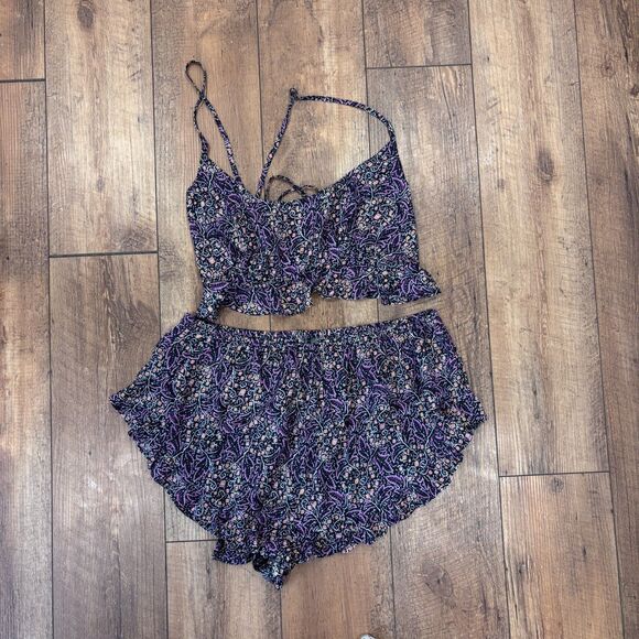 Anthropologie Other - NWT $68 Anthropologie Silky Purple Paisley Pajama Sleep Set w/ Shorts Women's XL